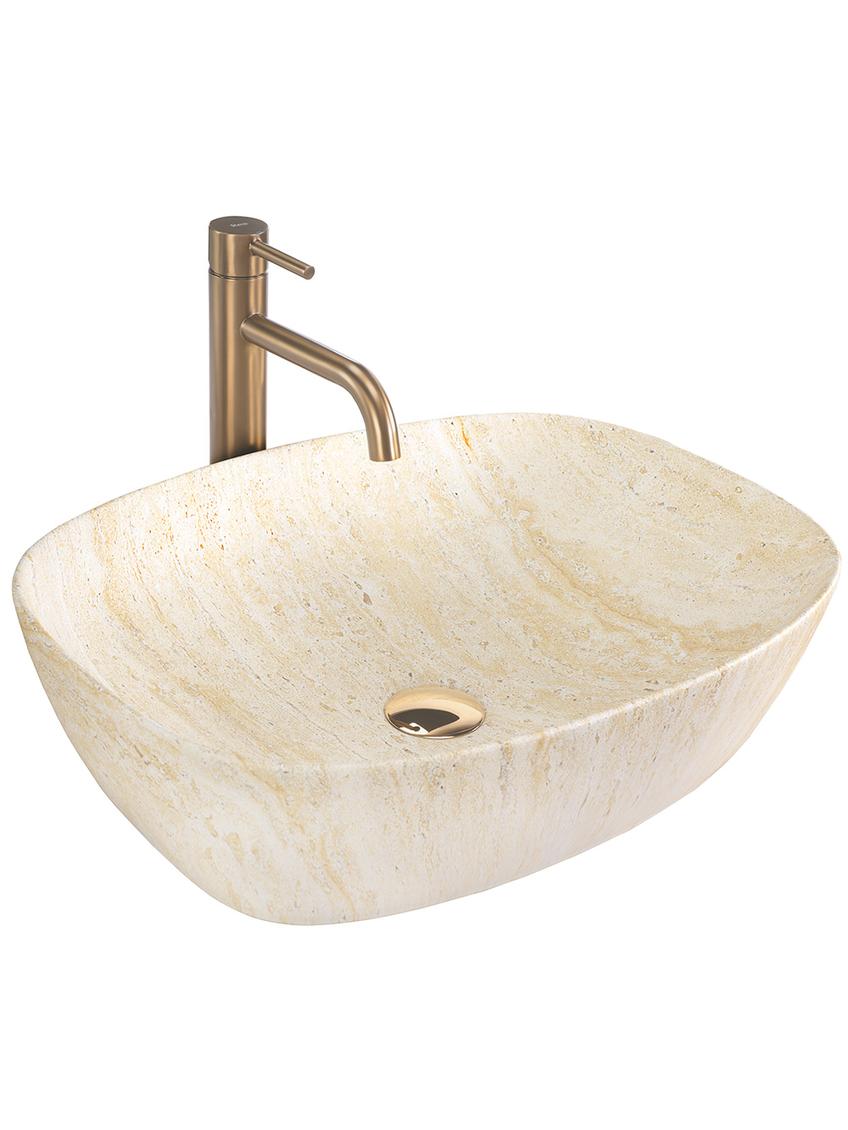 Πάγκος νιπτήρας Rea Freja Travertine Matt 51 x 39.5 x 14 cm