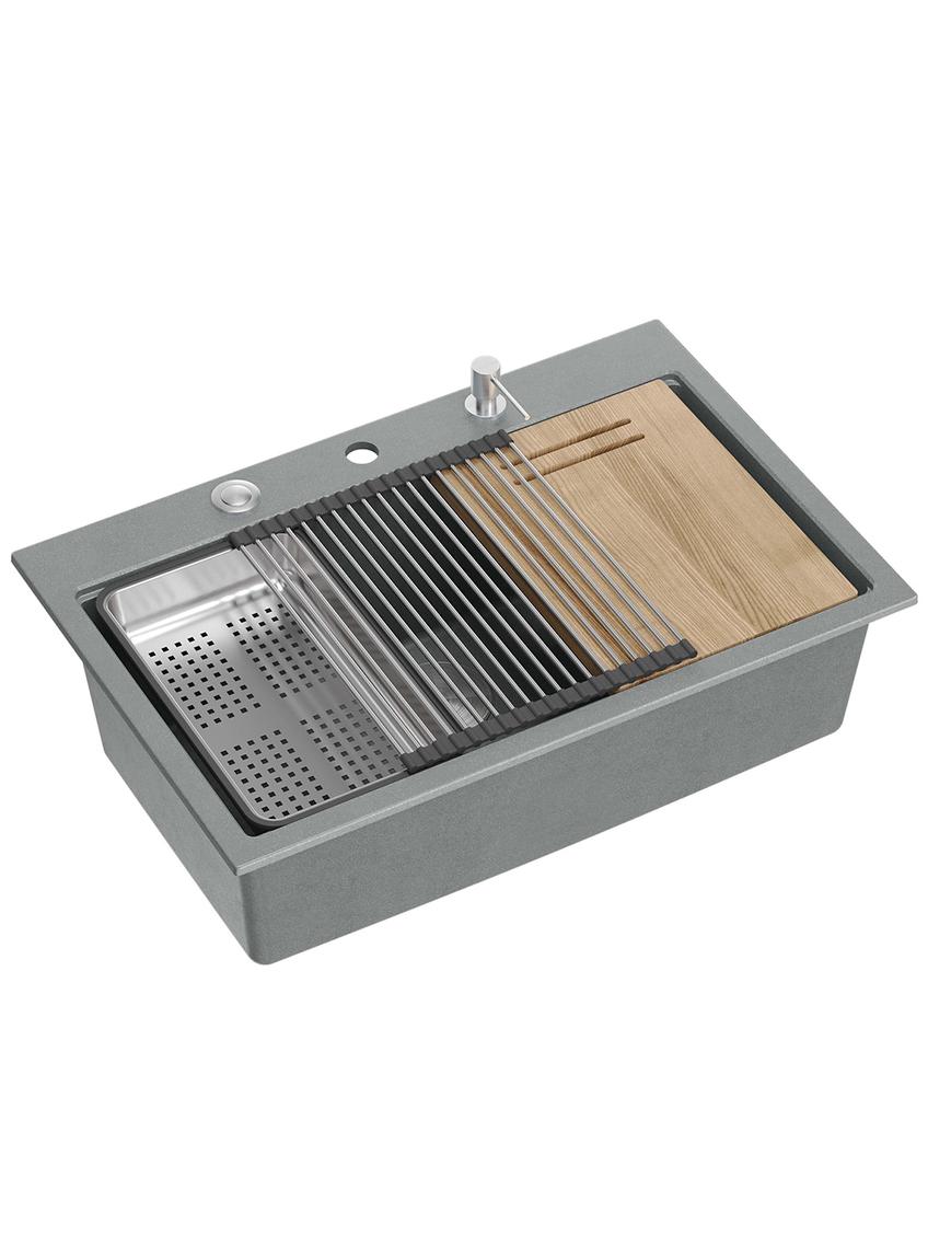 Zlewozmywak granitowy MARC 110 WORKSTATION Szary Metalik