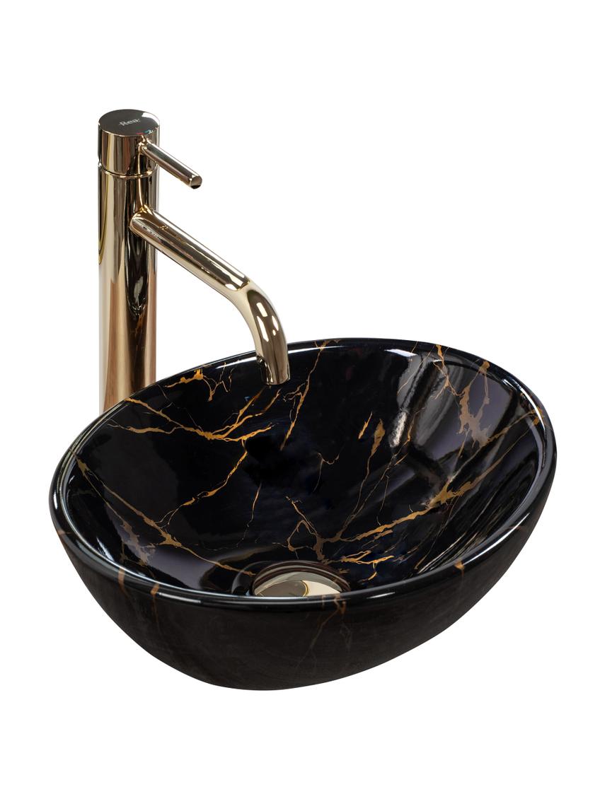Umywalka nablatowa Rea Sofia Mini Black Marble Shiny