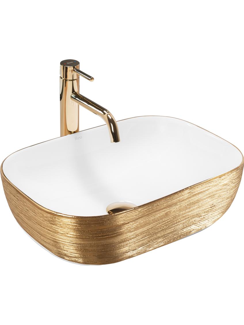 Νιπτήρας πάγκου Rea Belinda White GOLD BRUSH 46.5 x 33 x 13.5 cm