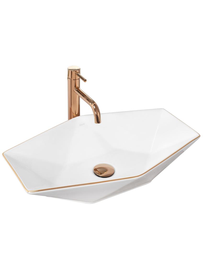 Πάγκος νιπτήρας Rea Vegas White Rose Gold Edge 57 x 37x 12 cm