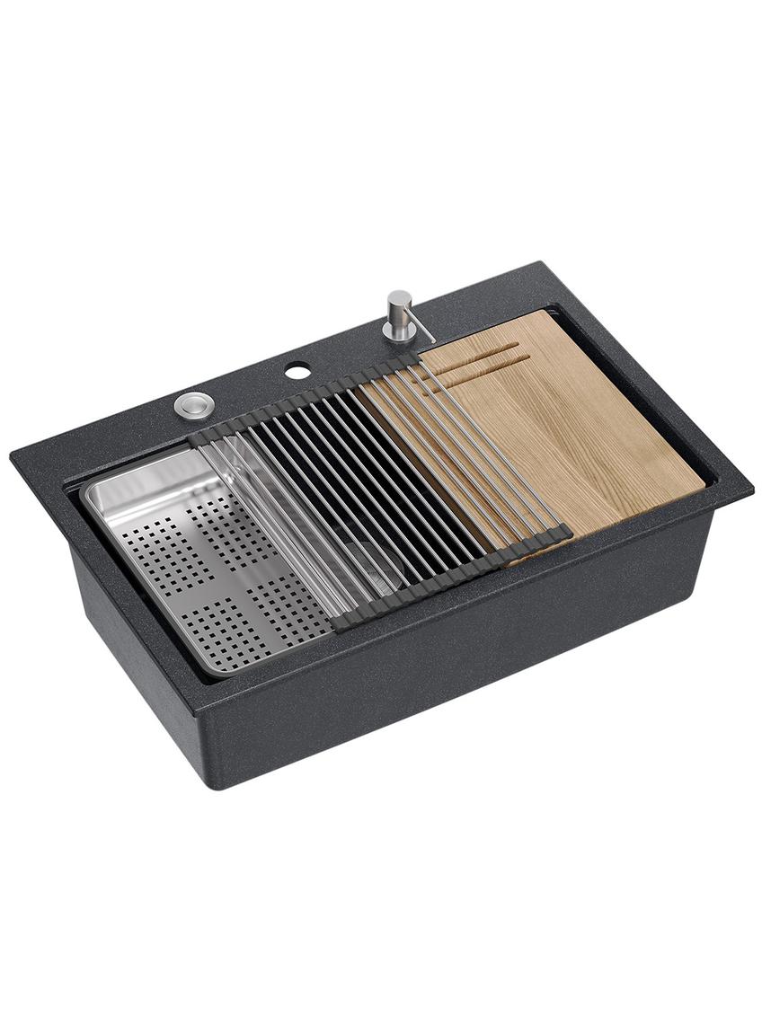 Zlewozmywak granitowy MARC 110 WORKSTATION Czarny Metalik