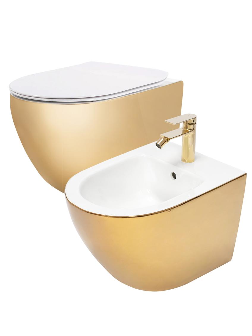 Zestaw Misa WC Carlo Mini Flat + Bidet Carlo Mini złoto biała