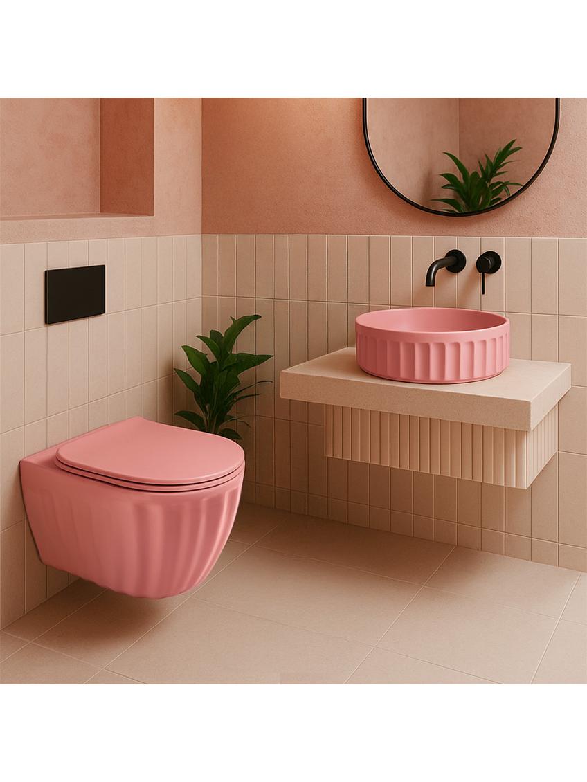 Zestaw Misa WC podwieszana + Umywalka nablatowa Rea Light Pink Matt
