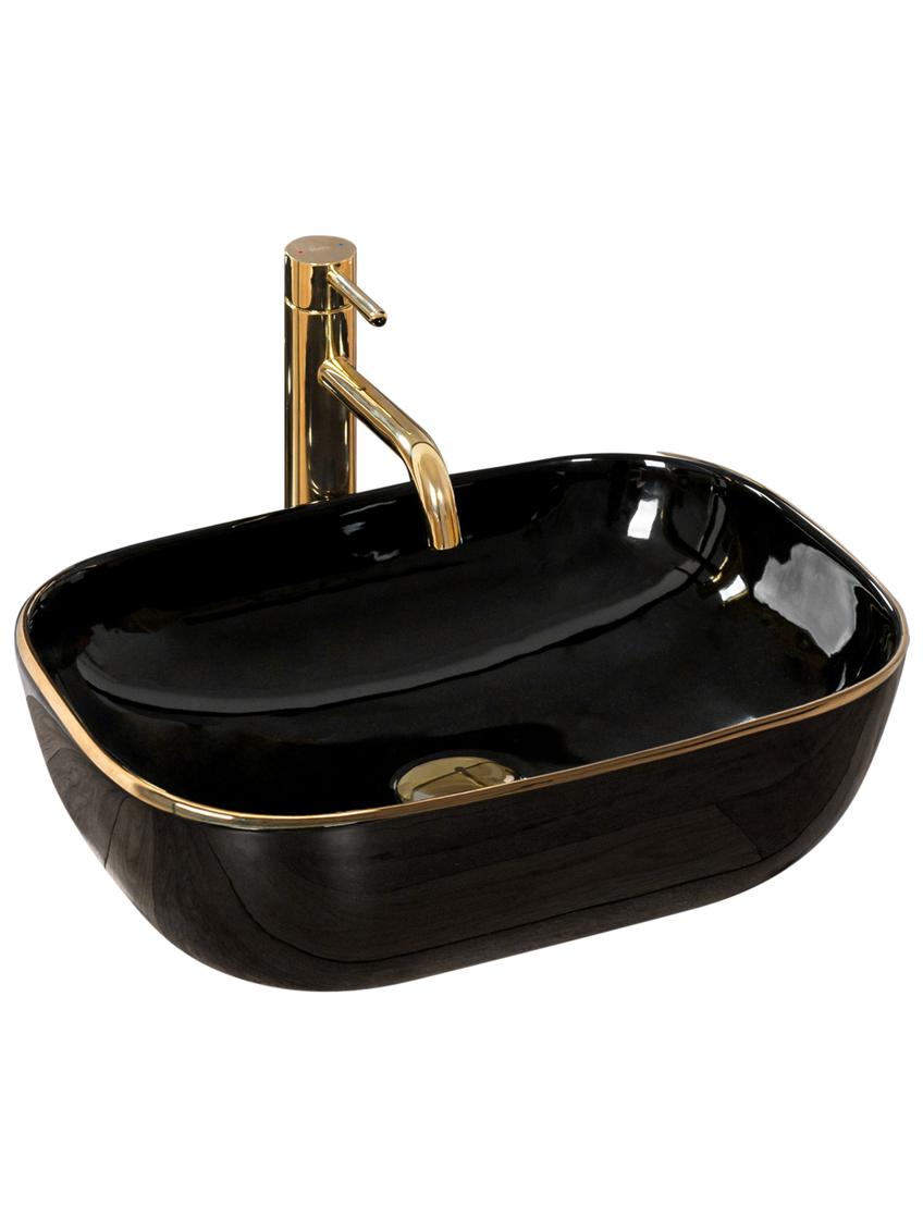 Νιπτήρας πάγκου Rea Belinda Black/Gold Edge 46.5 x 33 x 13. 5 cm