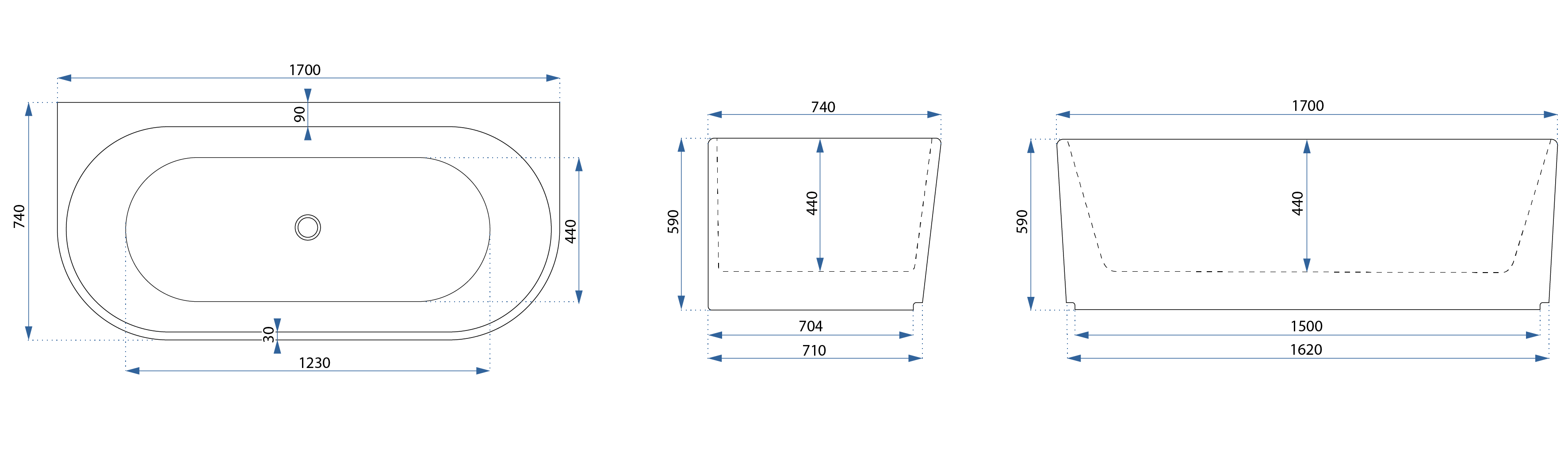 Wall acrylic Bathtub CORSO 170cm