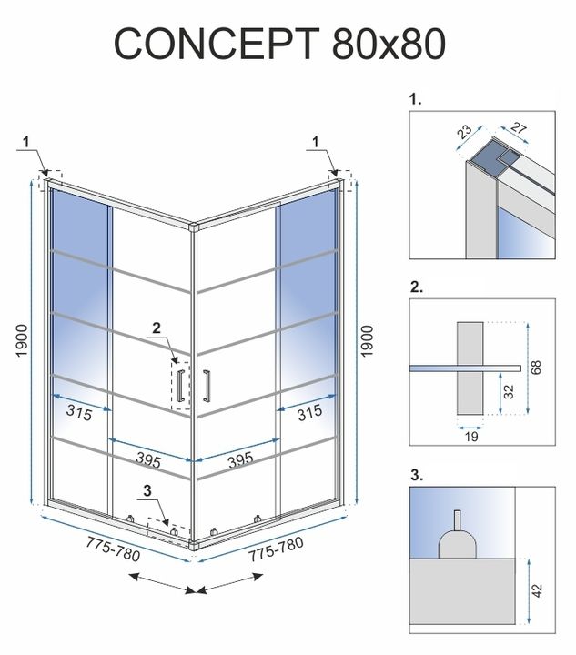 Duschkabine Rea Concept Black 80x80