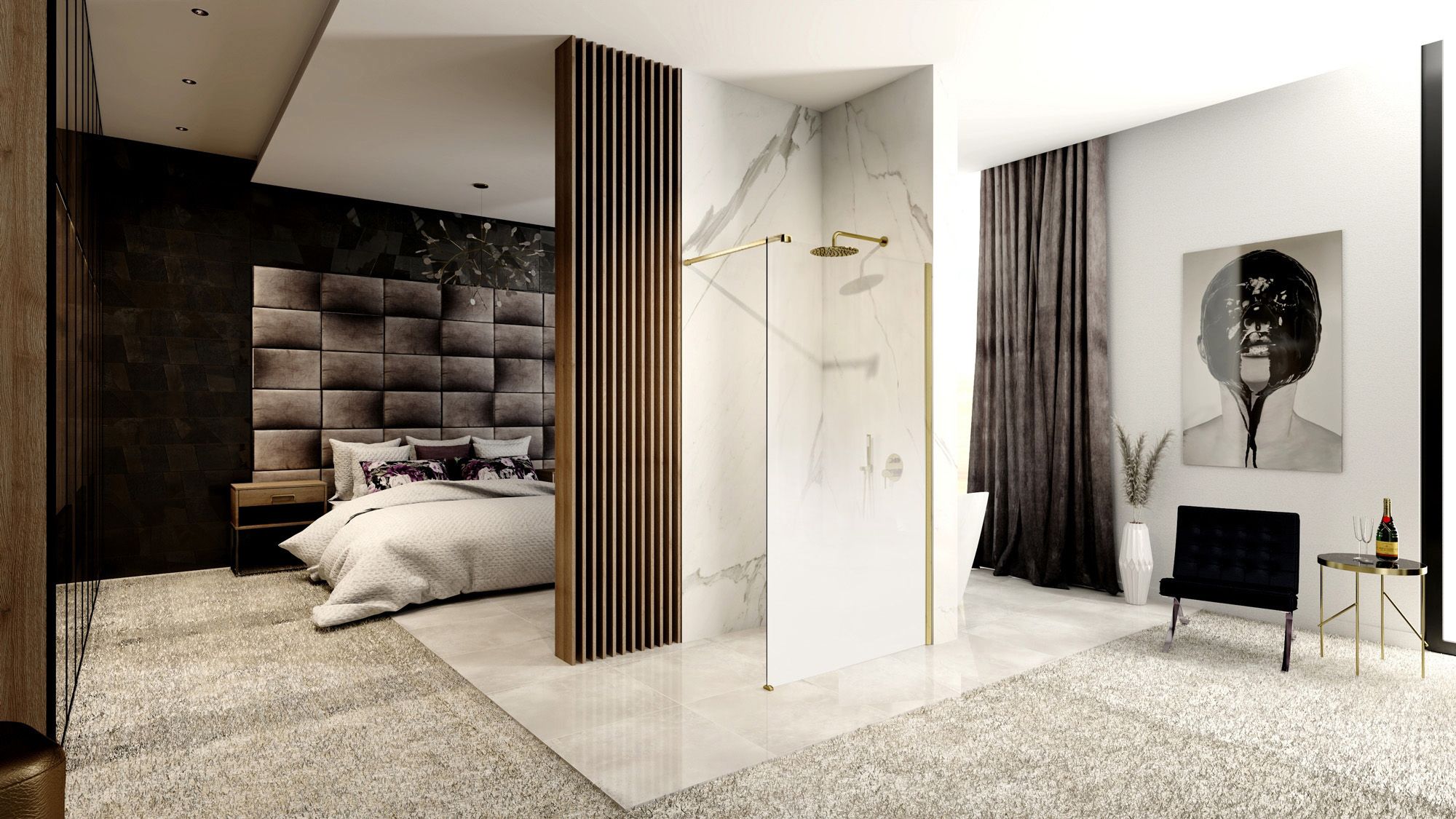 Shower screen Rea Aero Ombre Gold Brush/White 90