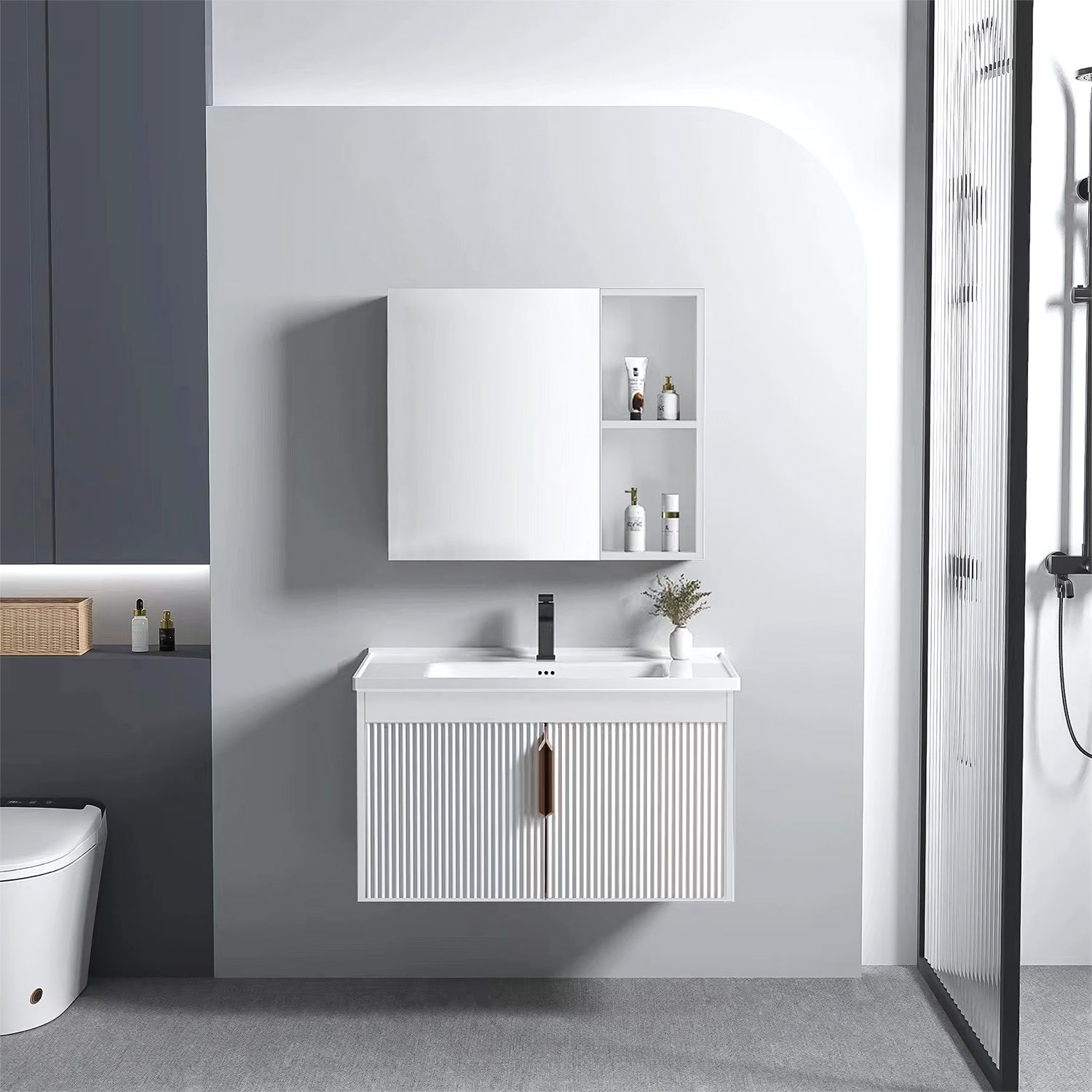 Ensemble de meubles de salle de bain Astor 60cm White meuble avec lavabo + miroir + étagère