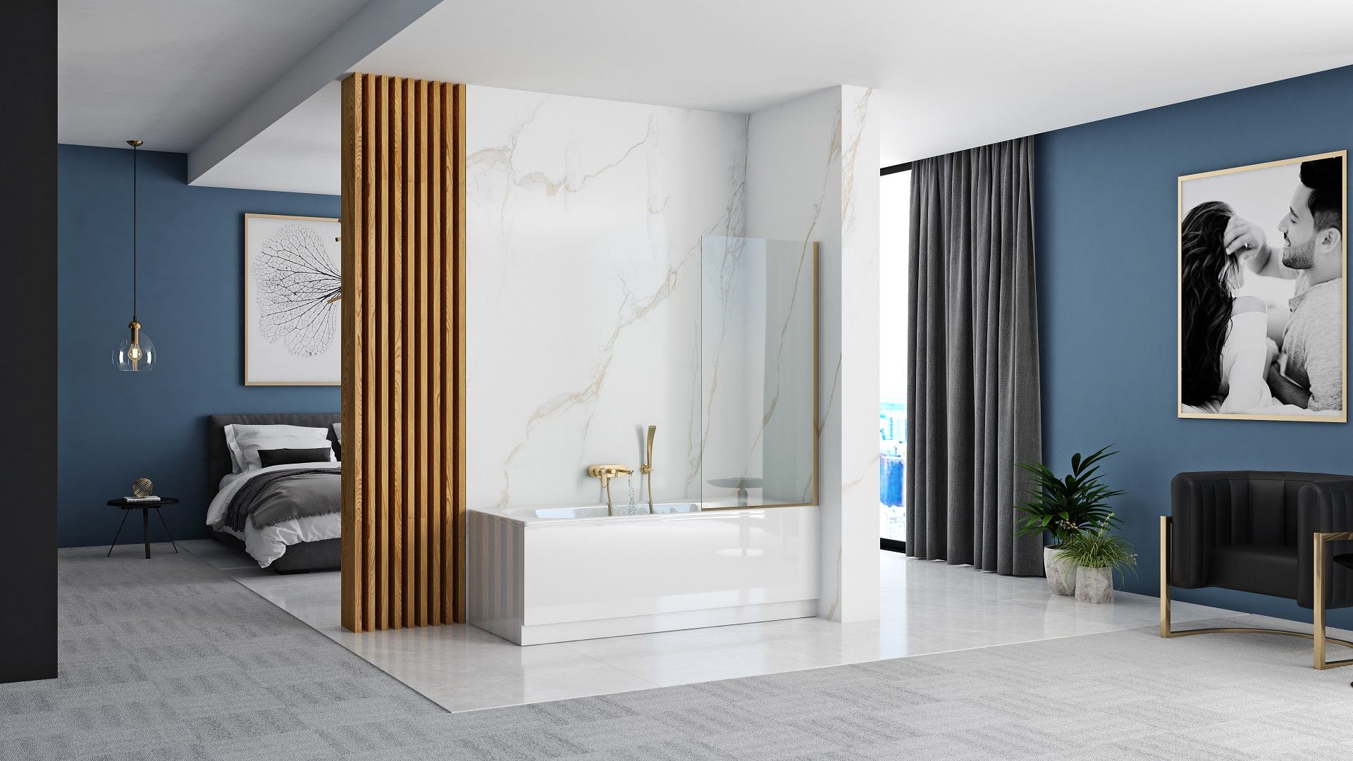 Fürdőkádparaván Rea Elegant Fix Arany 80 cm