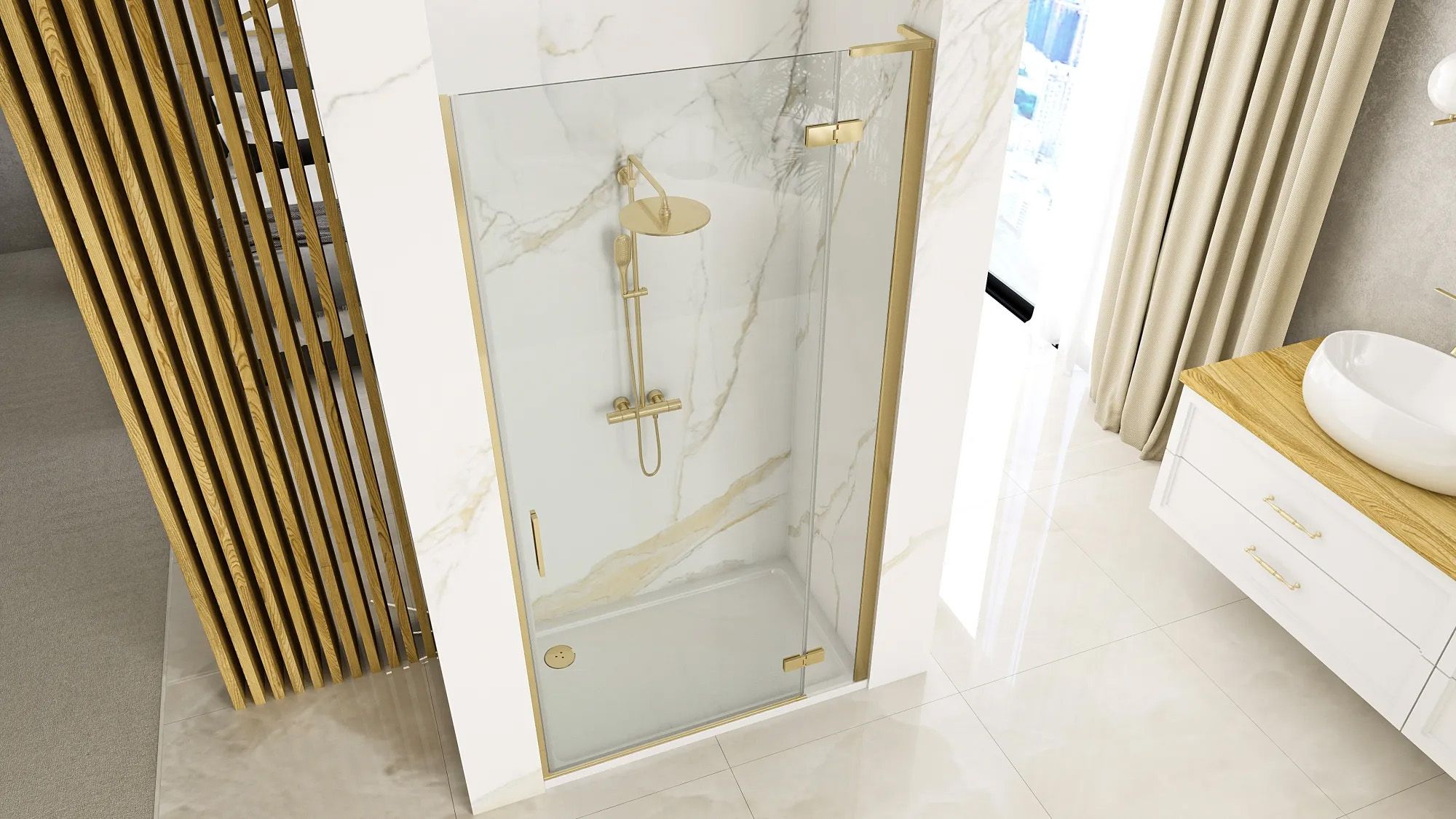 Shower doors Rea Hugo 90 Gold Brush + profil