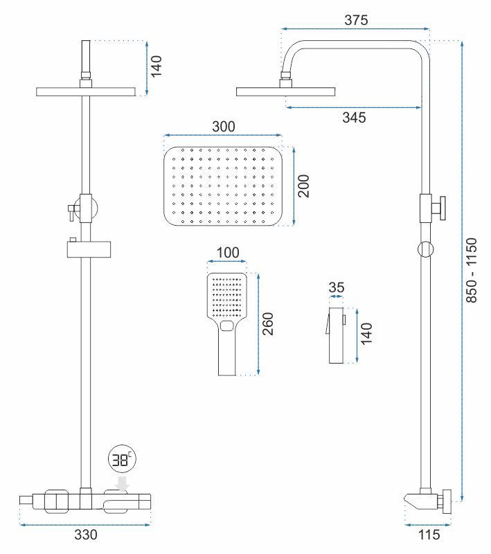 Shower set with thermostatic mixer REA ROB Nickiel Brush INOX