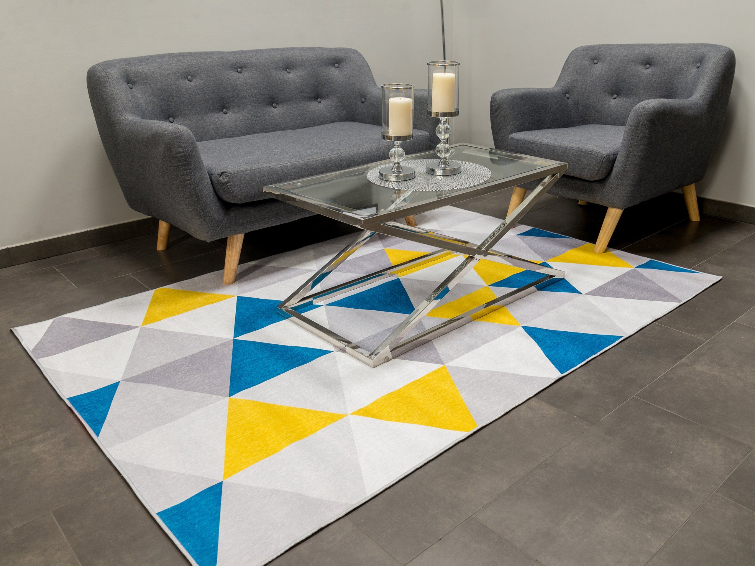 Dywan nowoczesny Geometric Blue Yellow