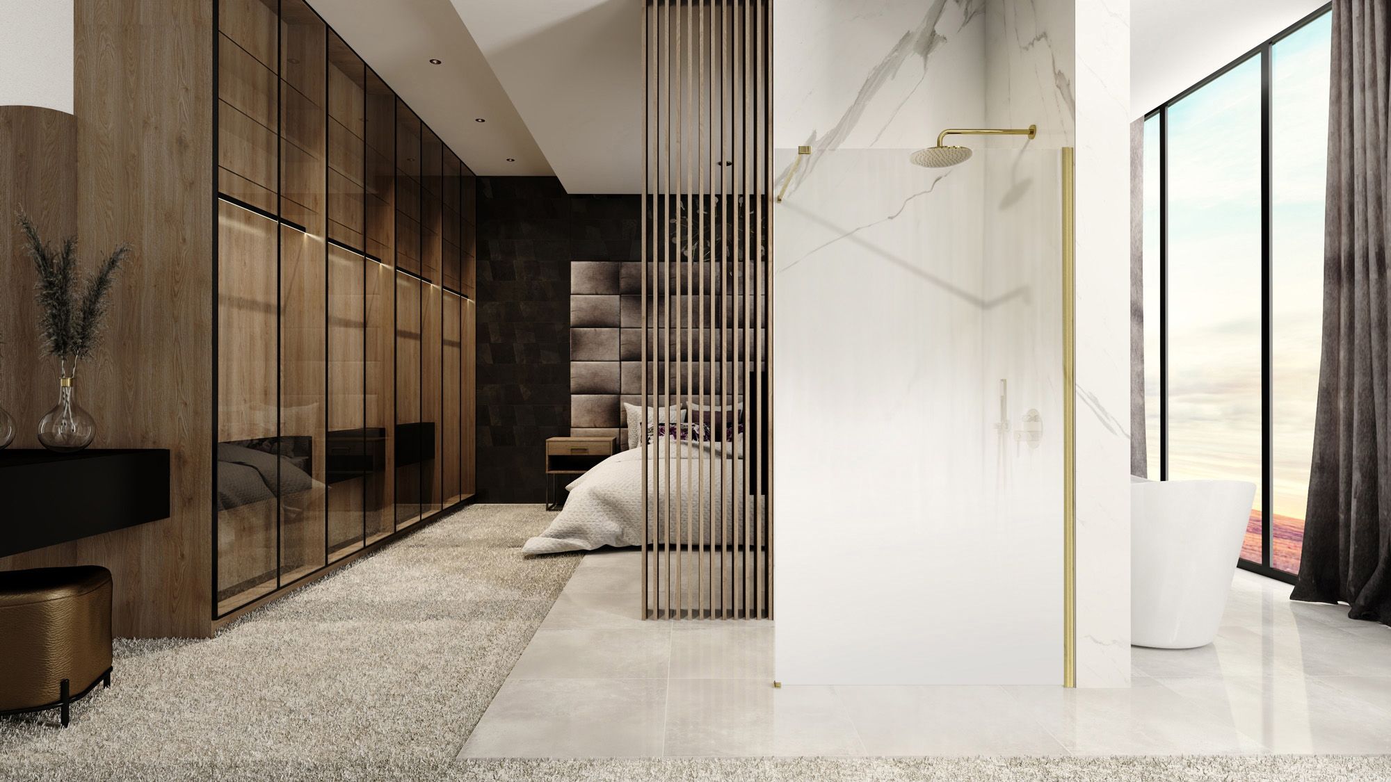 Shower screen Rea Aero Ombre Gold Brush/White 90