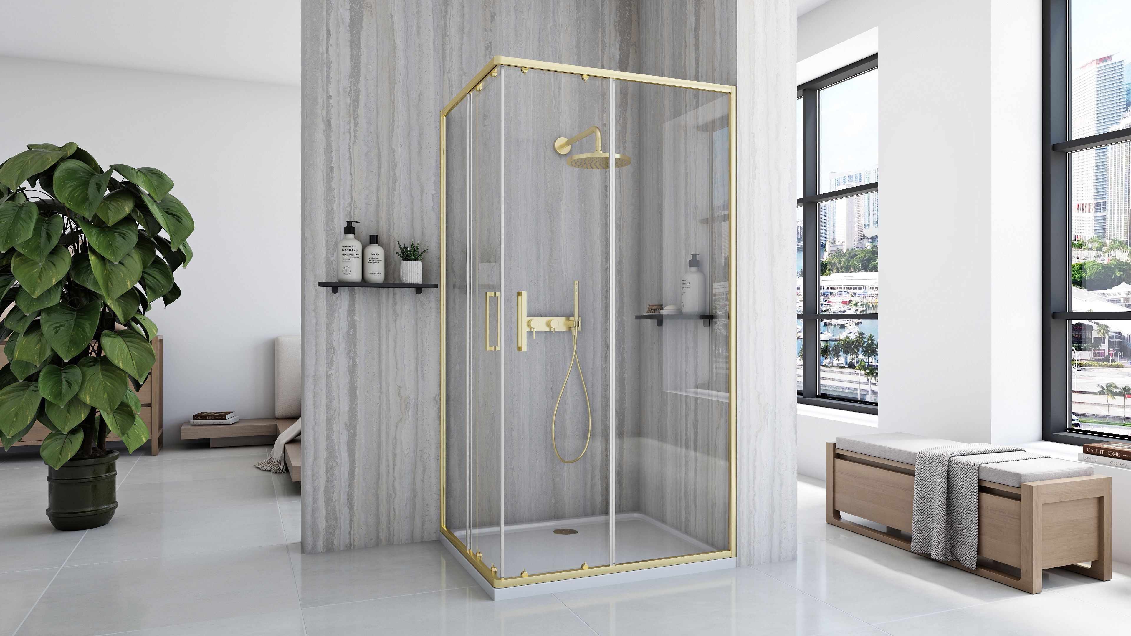 Duschkabine Rea City 80 x 100 Brush Gold