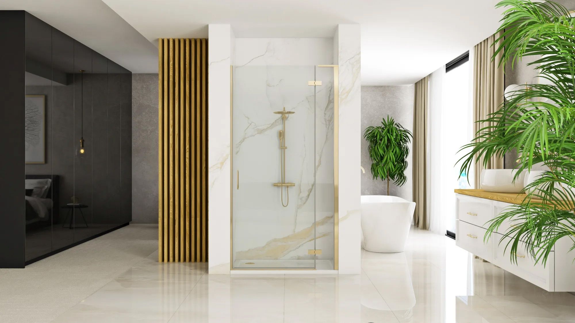 Shower doors Rea Hugo 90 Gold Brush + profil