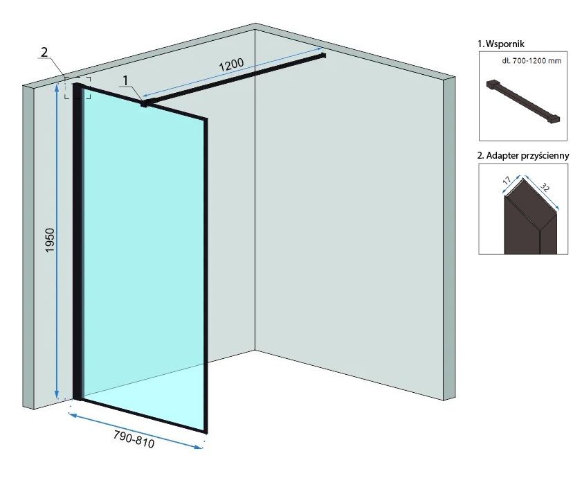 Shower screen Rea Bler 80 + shelf and hanger EVO