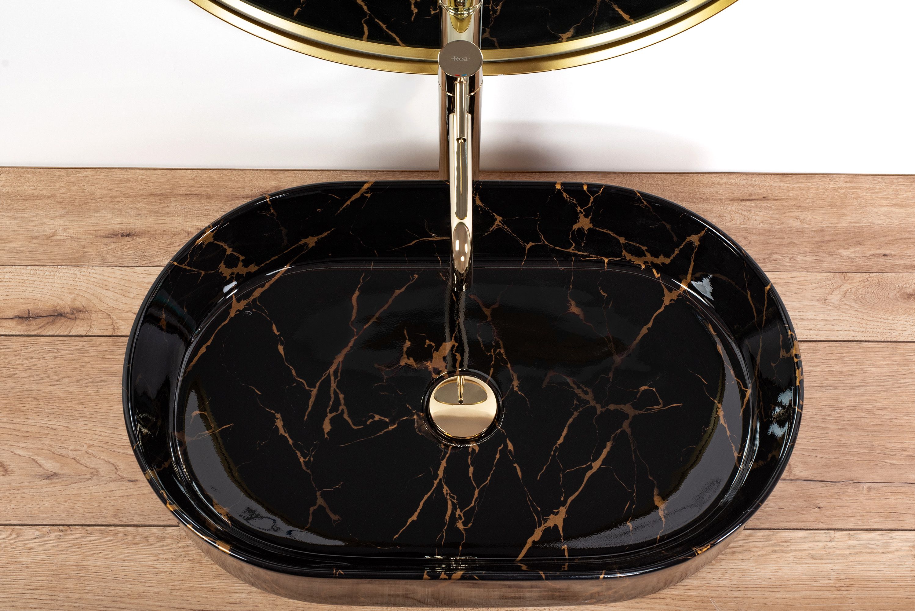 Kriauklė keramikos Rea Nadia Black Marble Shiny