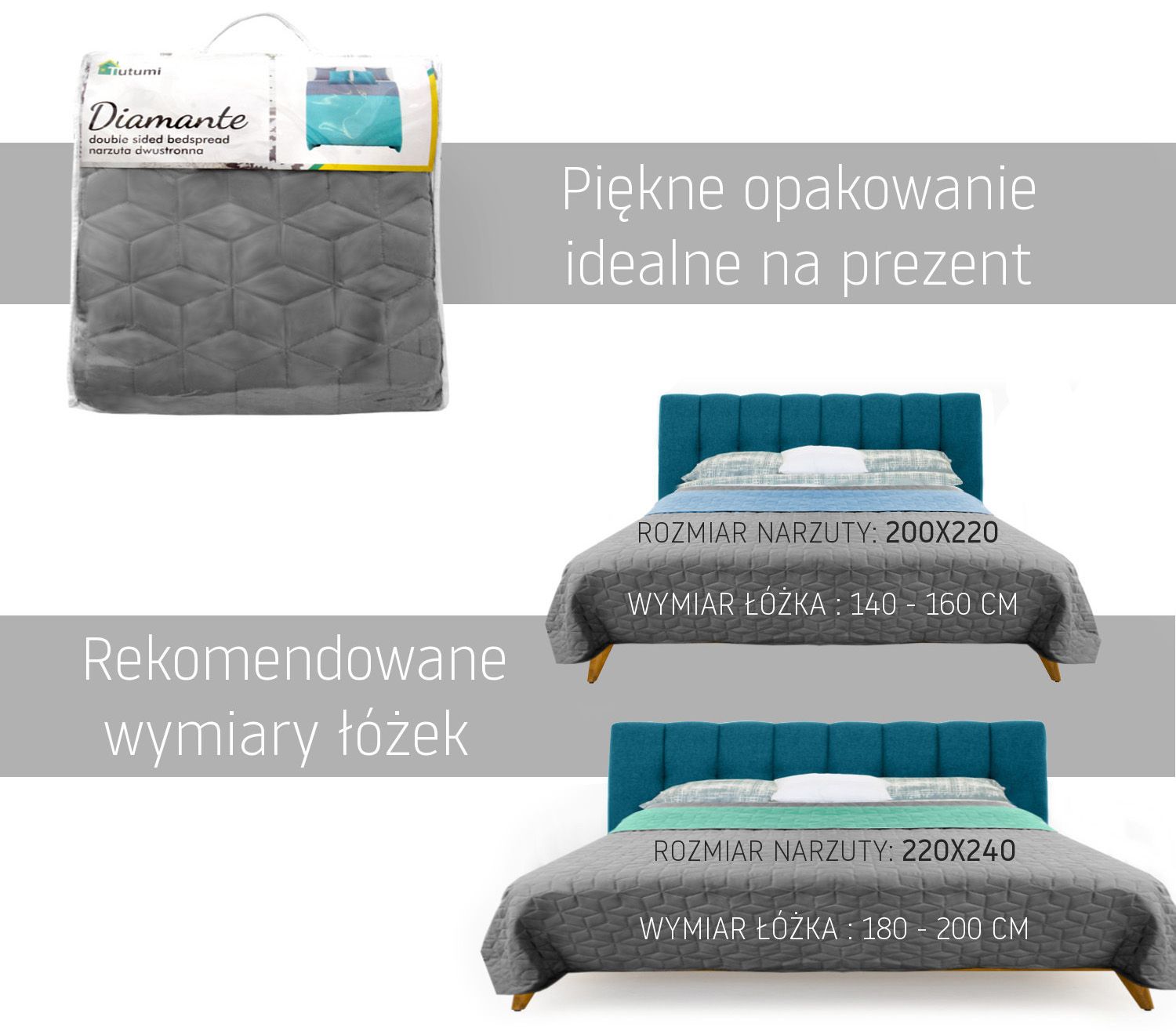 bedspread- quilted/double-sided Diamante D.Grey / Ecru