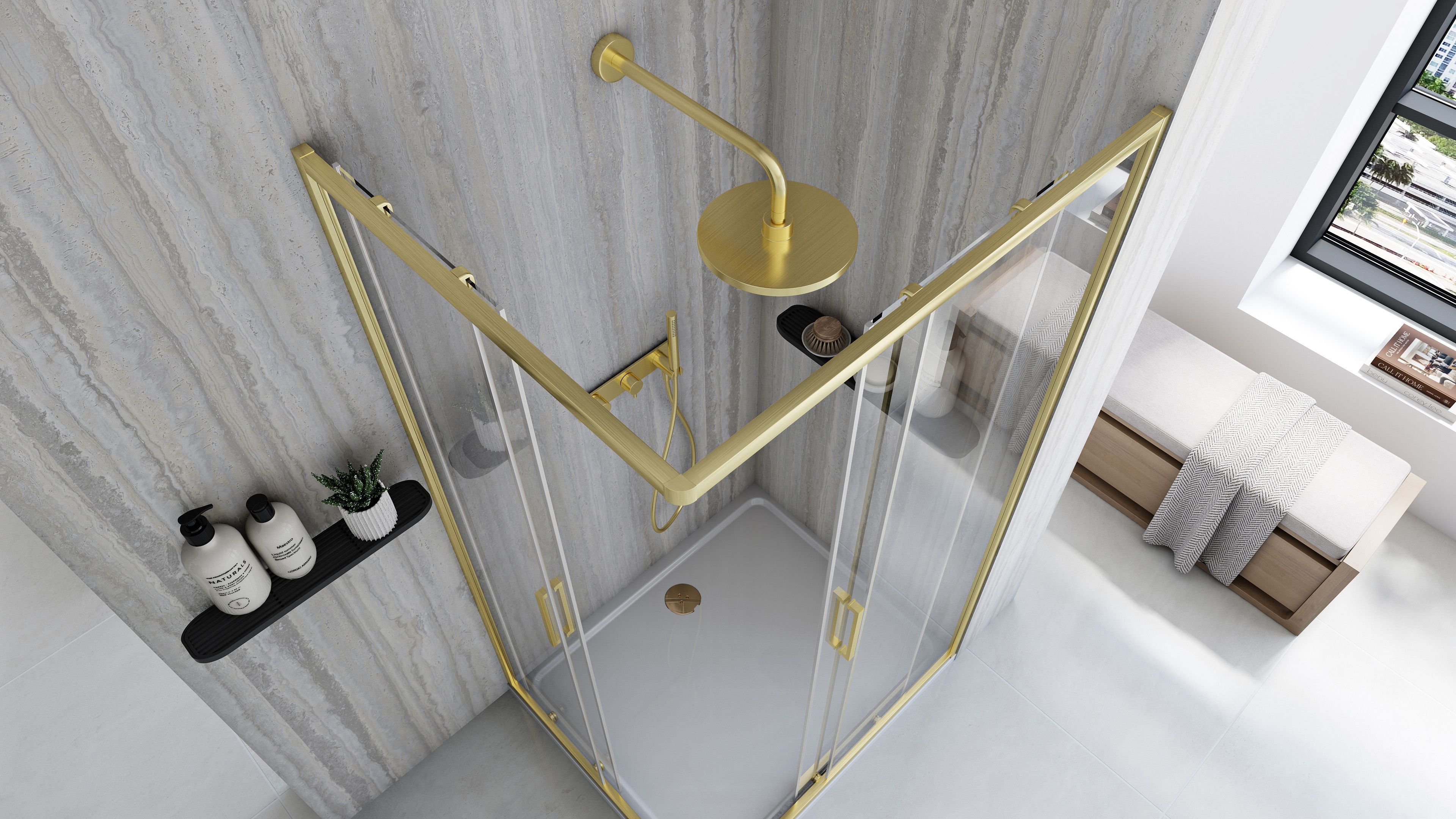 Duschkabine Rea City 80 x 100 Brush Gold