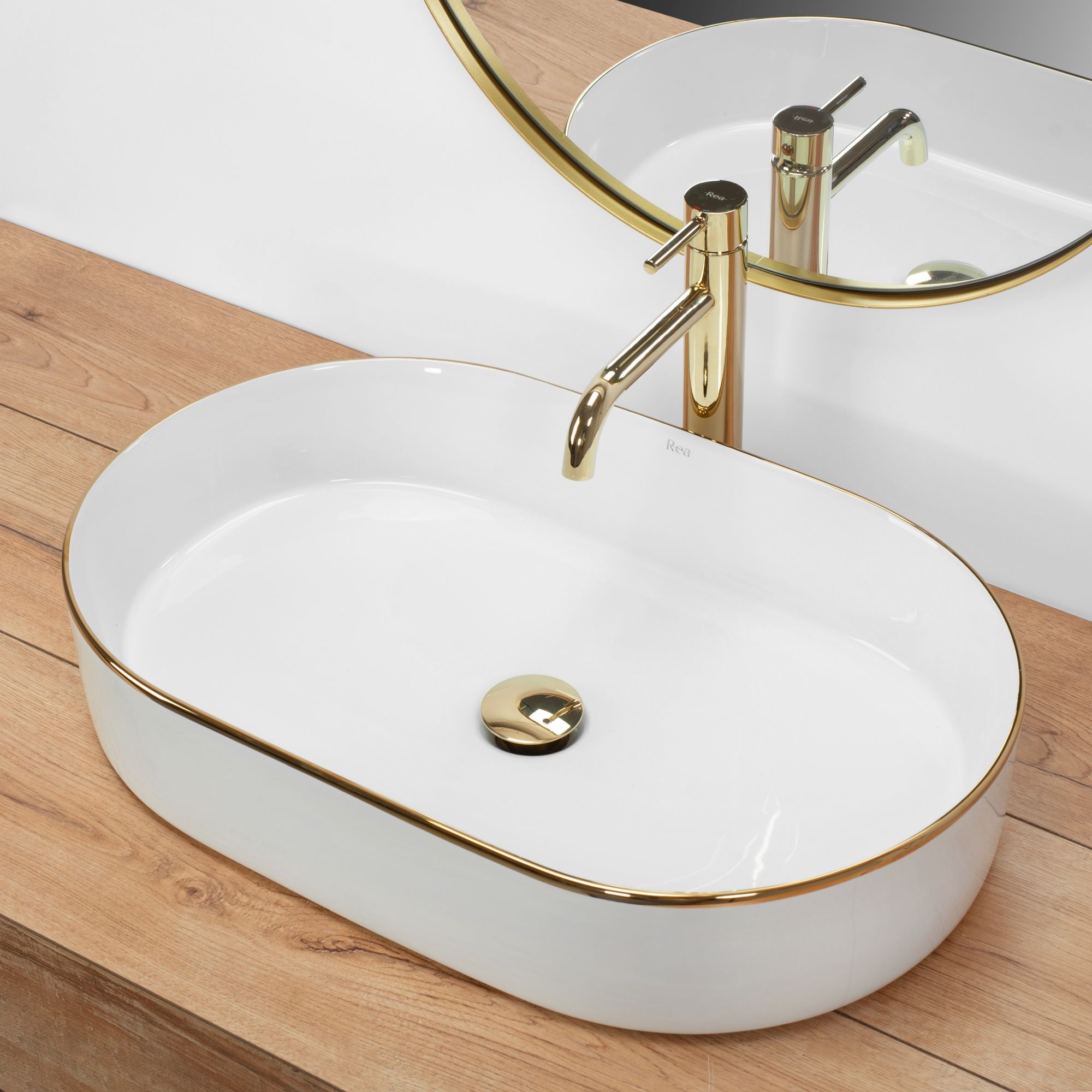 Aufsatzwaschbecken Rea Nadia white Gold edge