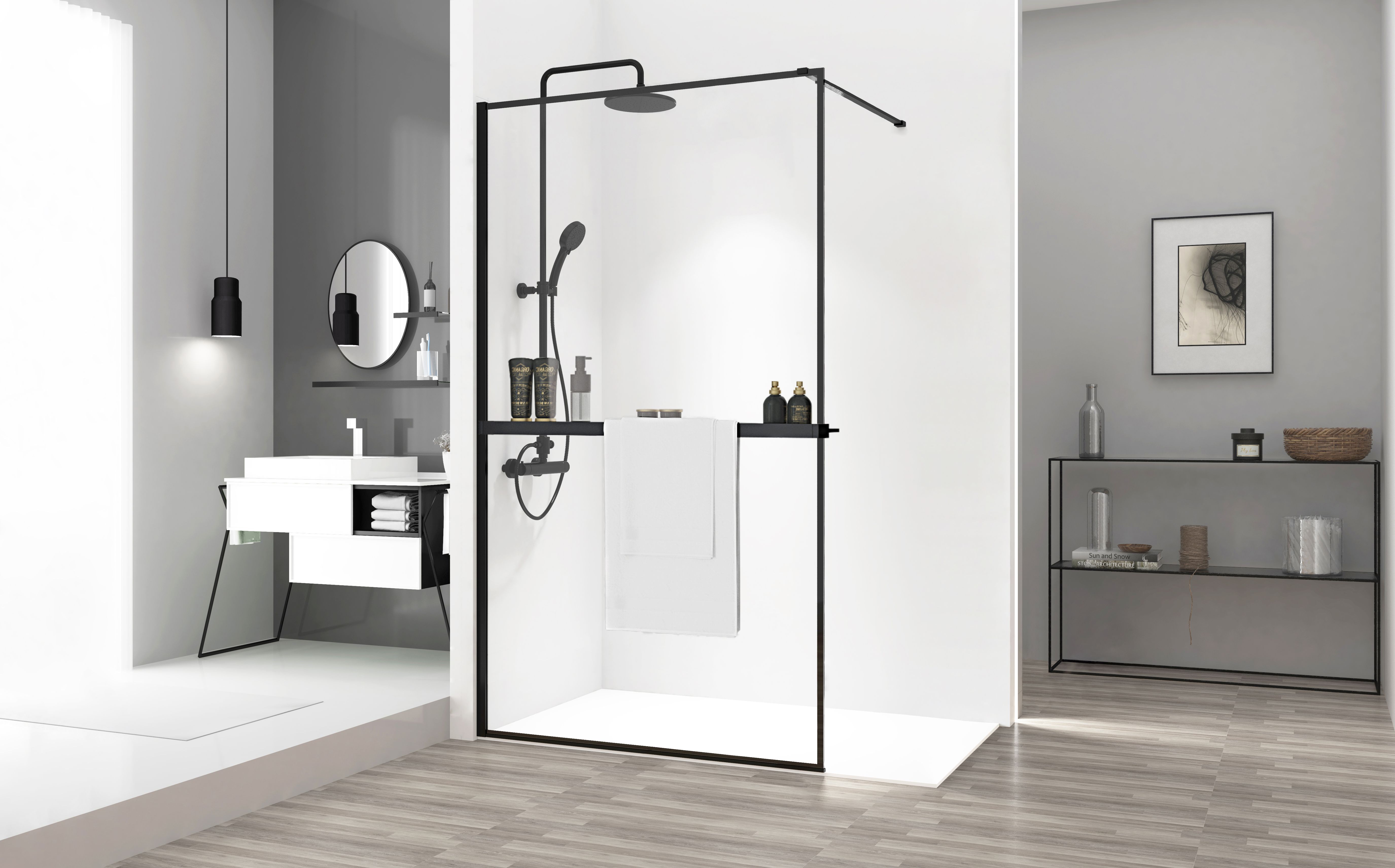Shower screen Rea Bler 80 + shelf and hanger EVO