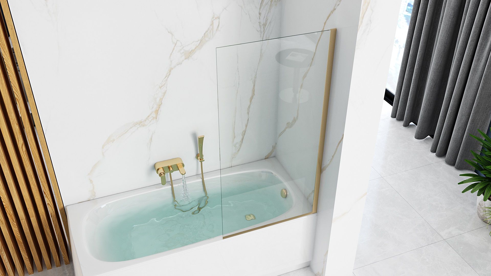 Fürdőkádparaván Rea Elegant Fix Arany 80 cm