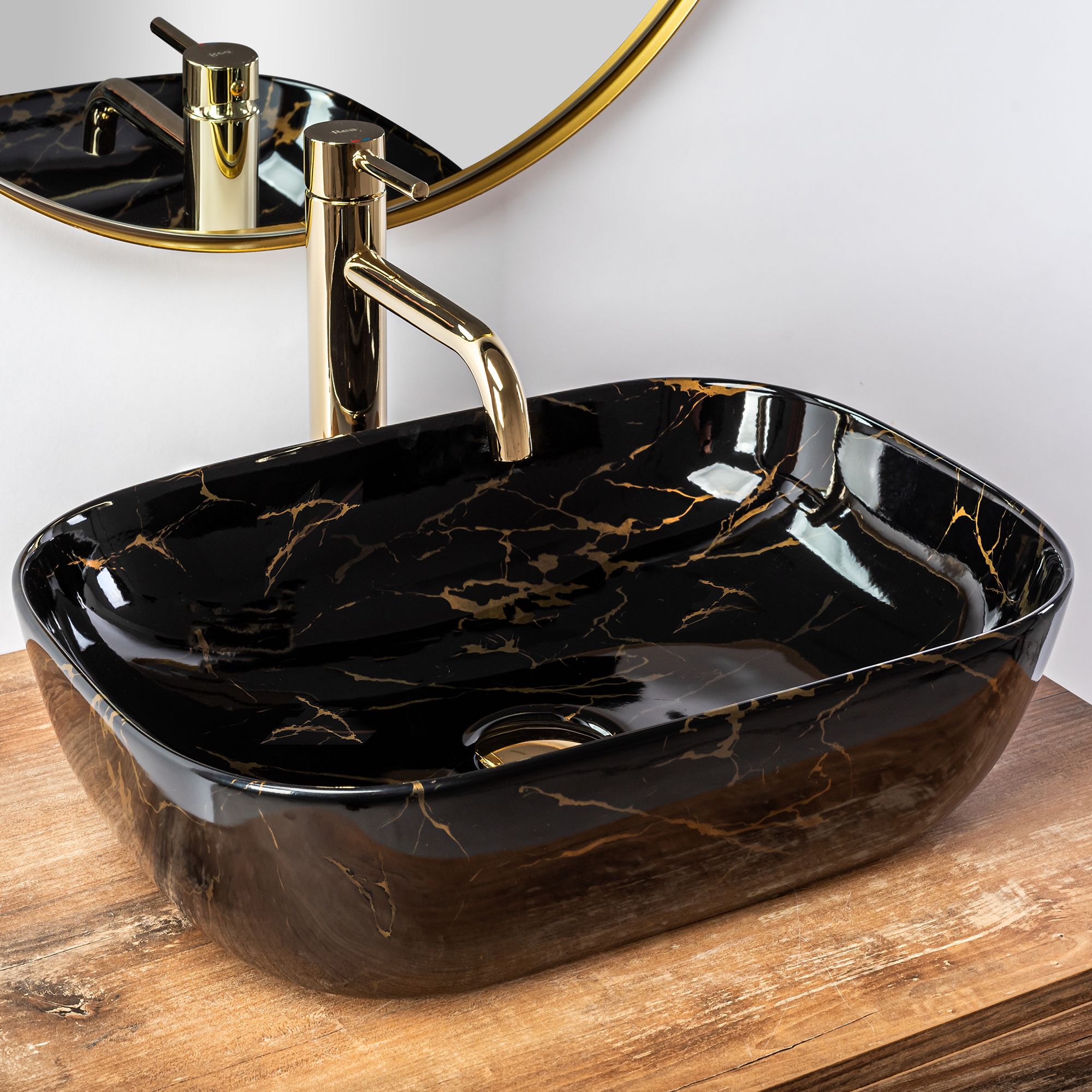 Умивальник на стільницю Rea Belinda Black Marble shiny
