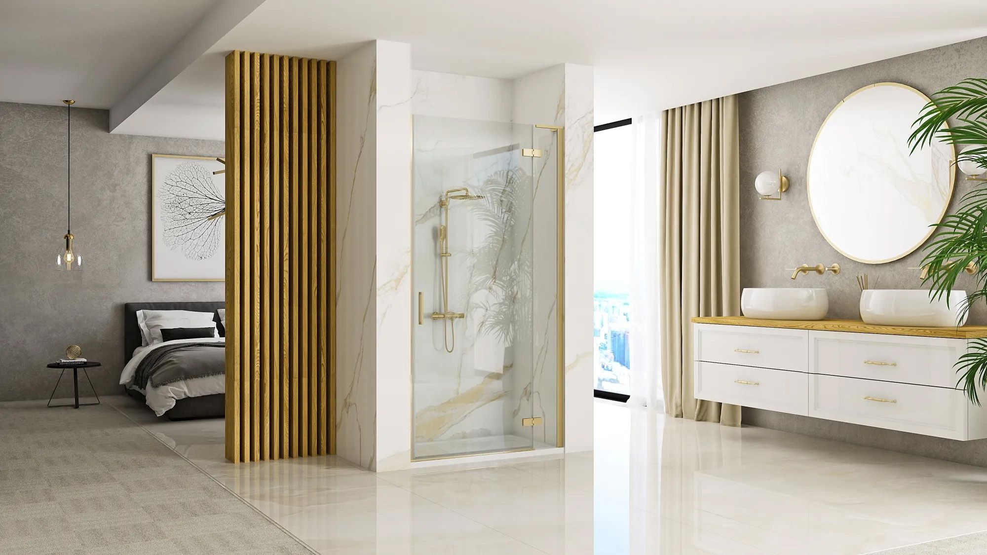 Shower doors Rea Hugo 90 Gold Brush + profil