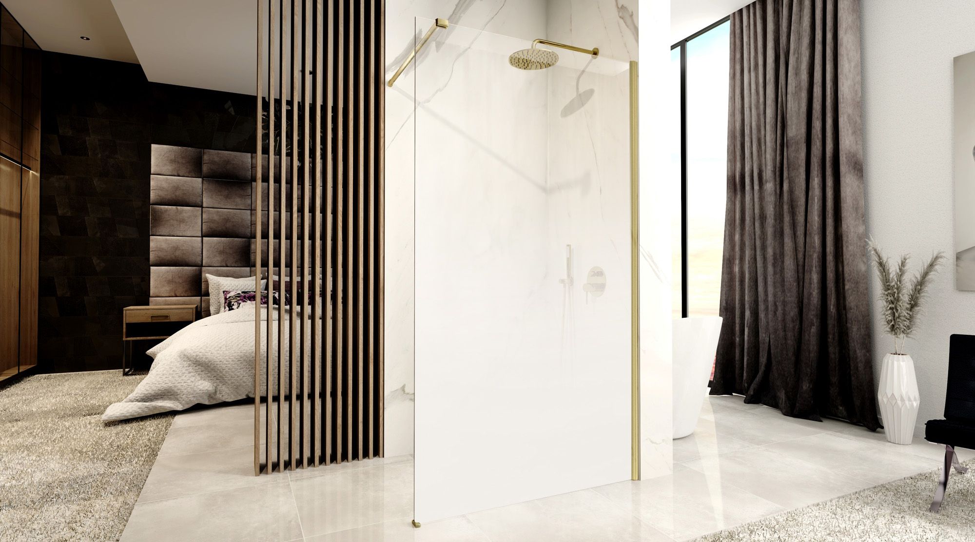 Shower screen Rea Aero Ombre Gold Brush/White 90