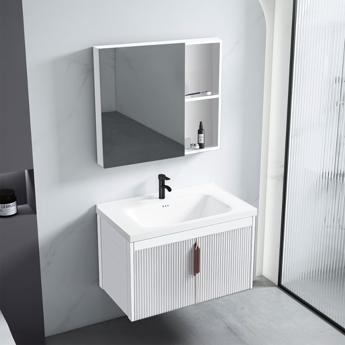 Ensemble de meubles de salle de bain Astor 60cm White meuble avec lavabo + miroir + étagère