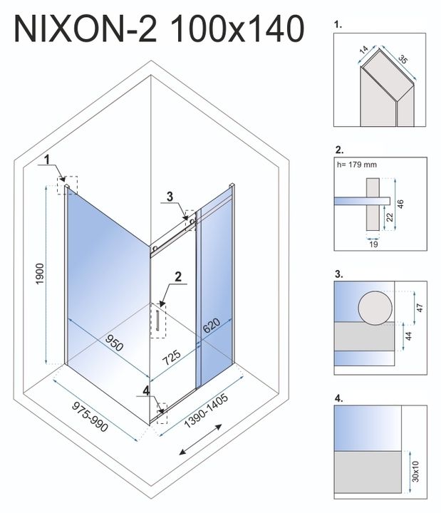 Καμπίνα ντους Rea Nixon 140x100