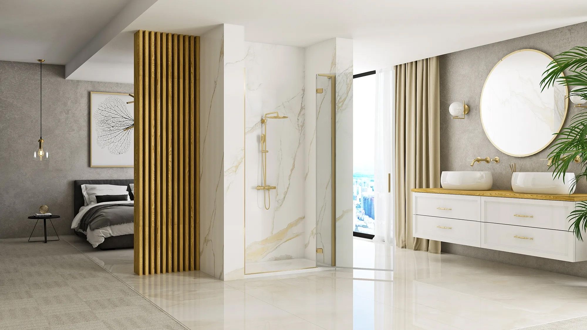 Shower doors Rea Hugo 90 Gold Brush + profil
