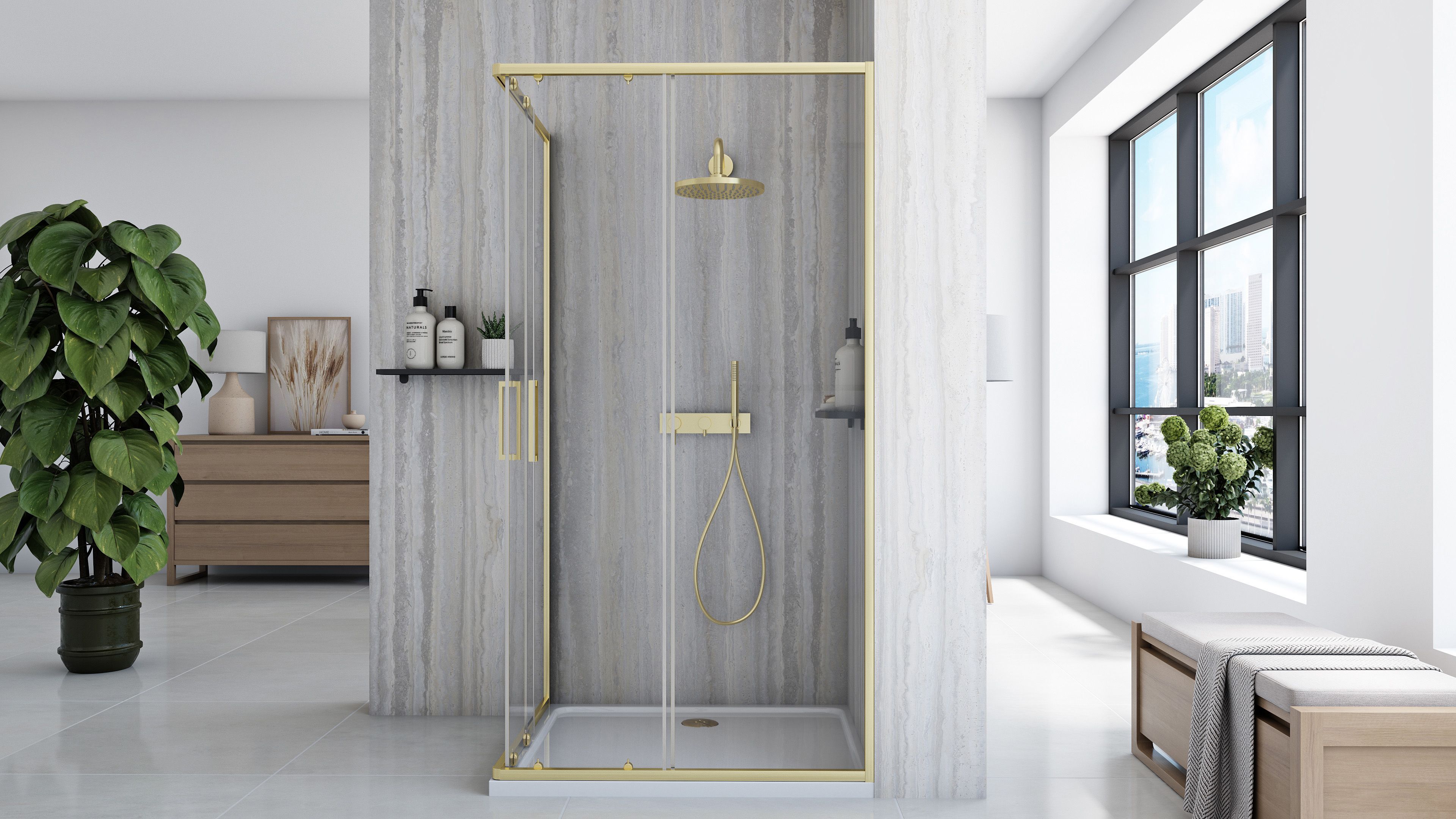 Duschkabine Rea City 80 x 100 Brush Gold