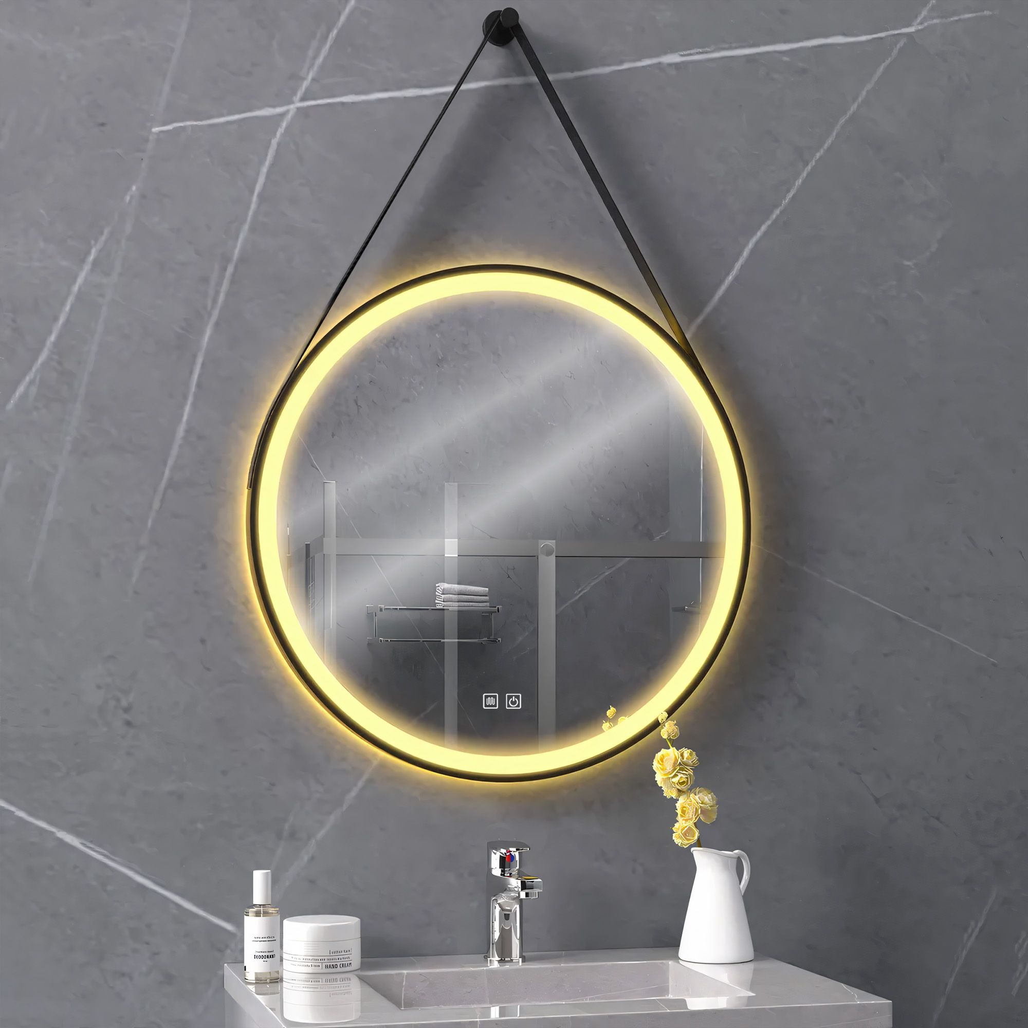 Rundes LED-Spiegel Hängend am Gurt 70 cm 104