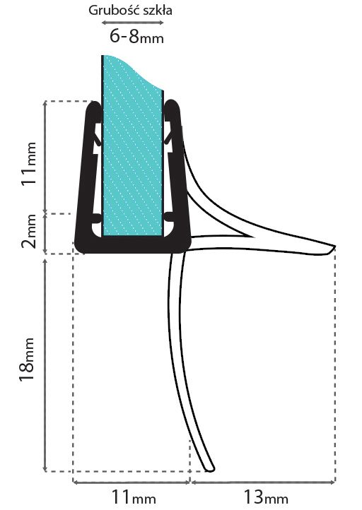 Shower seal UK11 for glass thicknesses 6-8 mm - Steigner