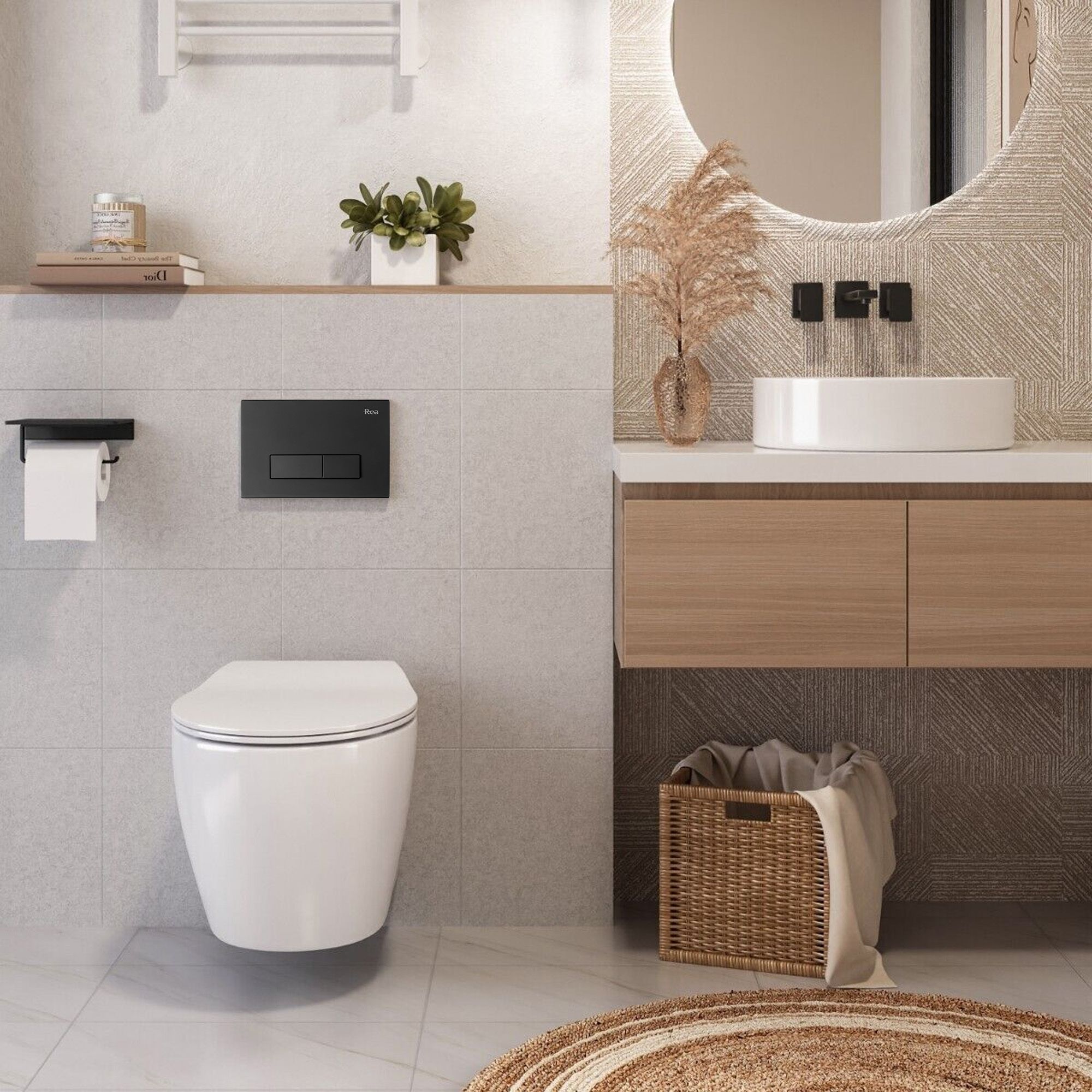 Frame set wall hung toilet bowl with button H Black