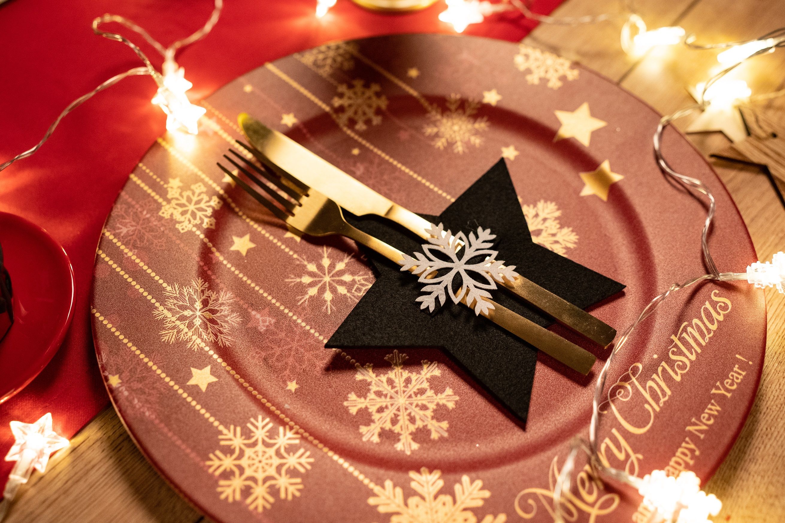 Christmas cutlery cover 4 pcs Star Black