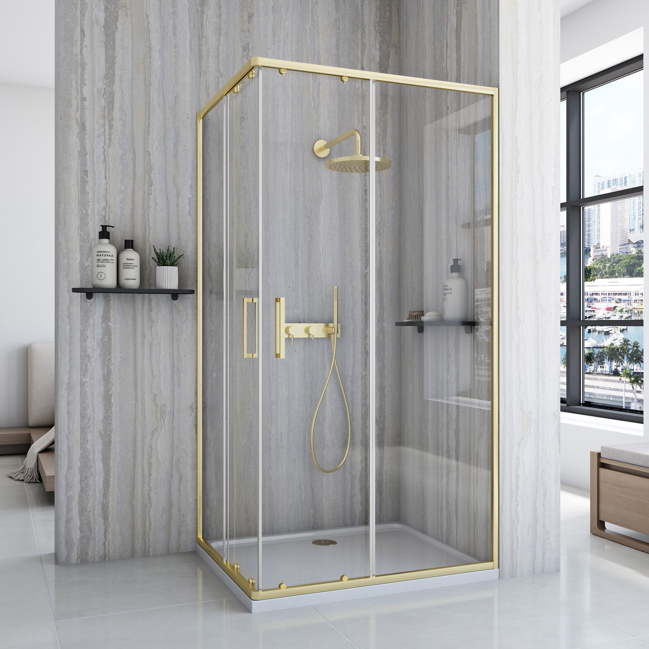 Duschkabine Rea City 80 x 100 Brush Gold