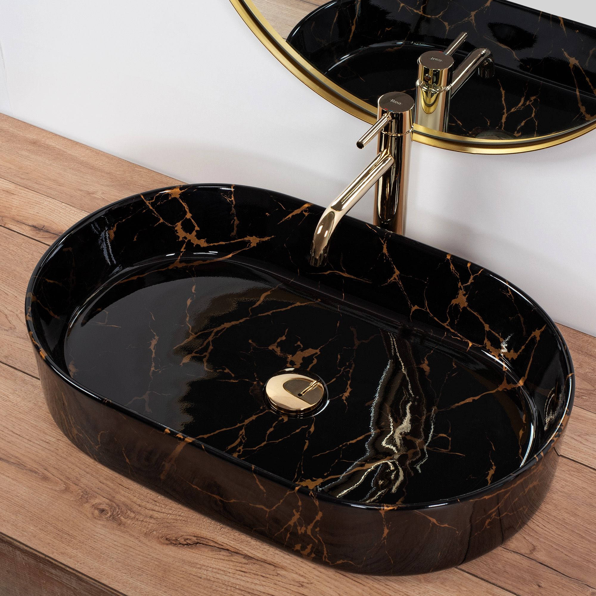 Kriauklė keramikos Rea Nadia Black Marble Shiny