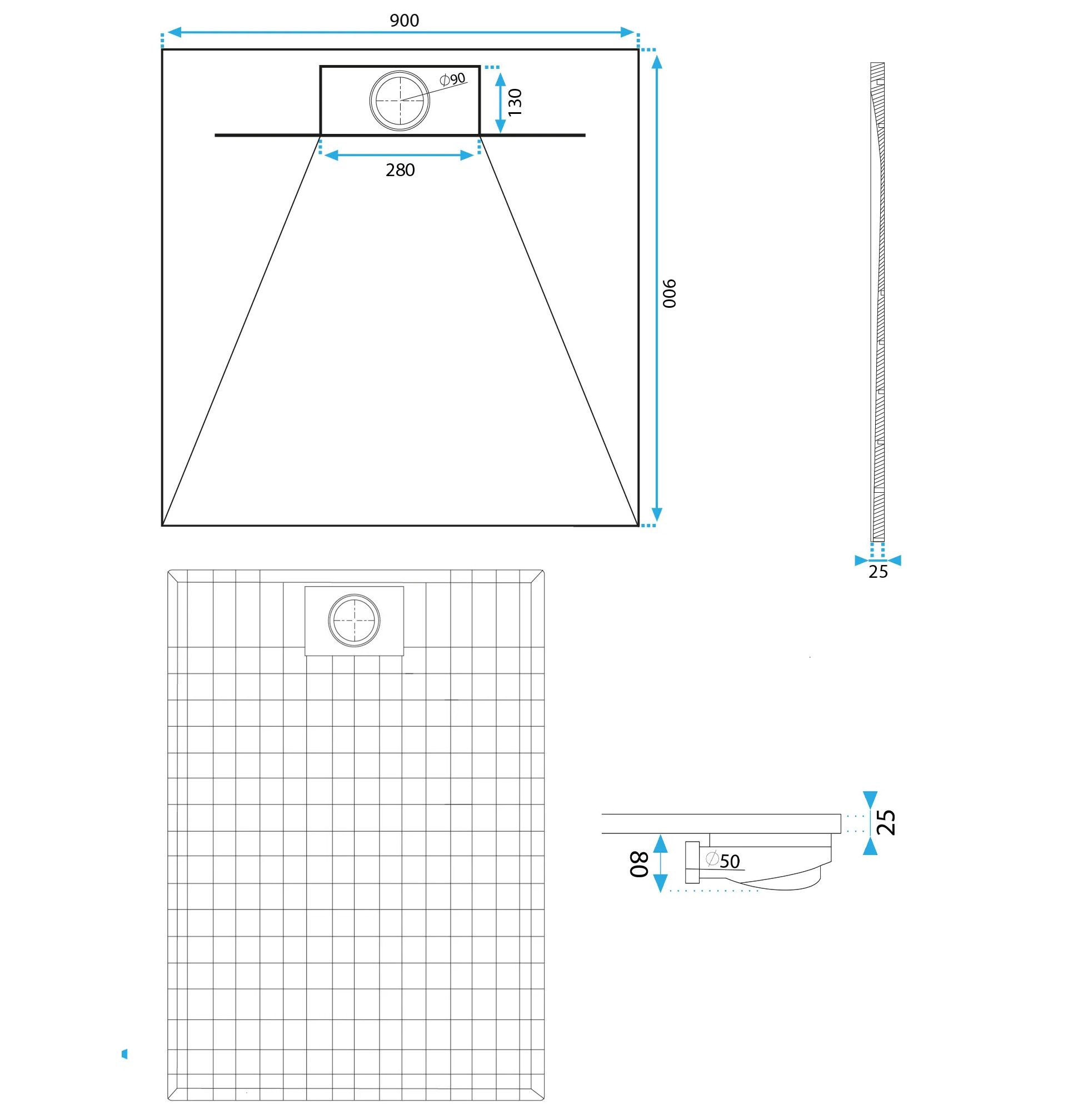 Shower tray Bazalt CARRARA BLACK 90x90