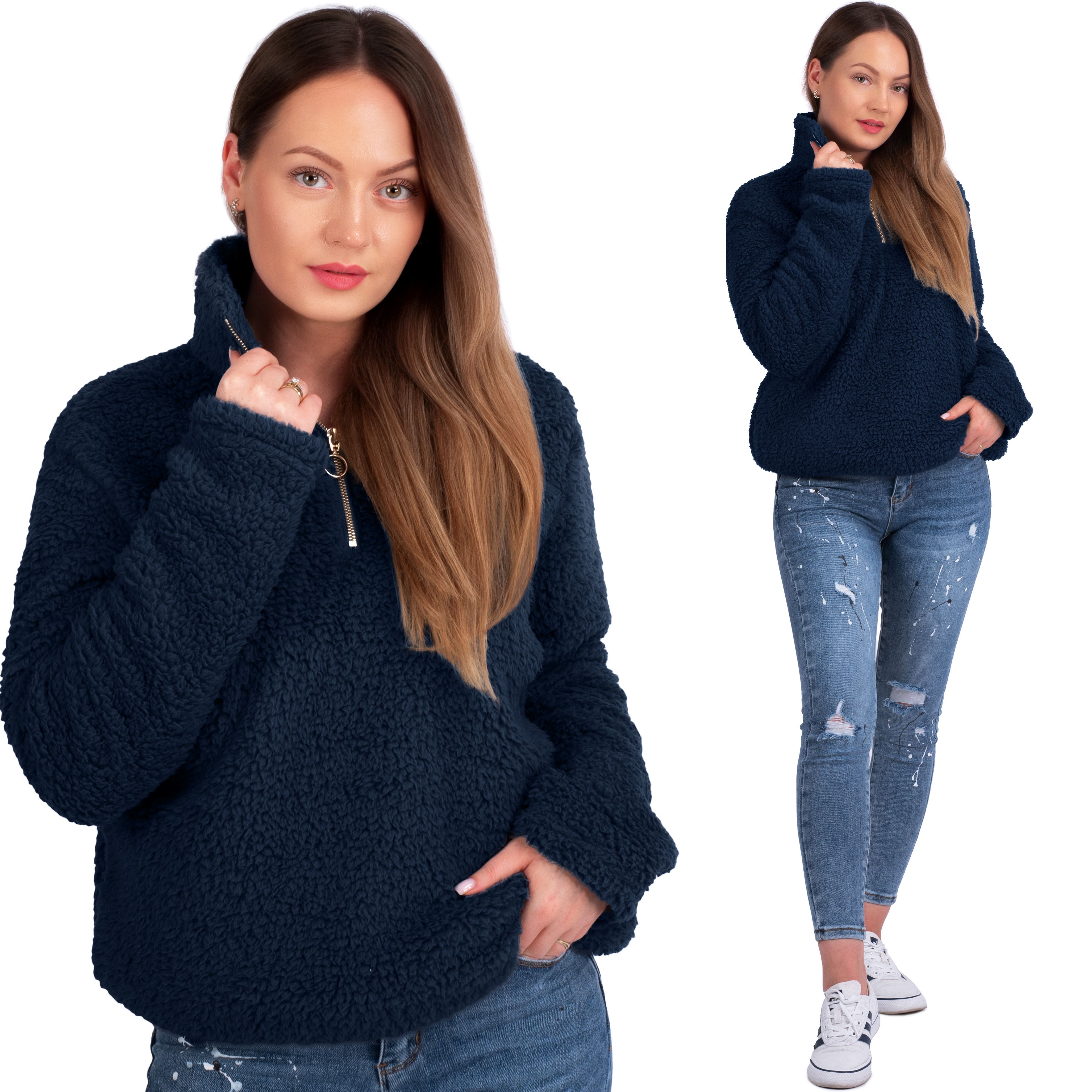Women's sweatshirt Sherpa Navy Blue M
