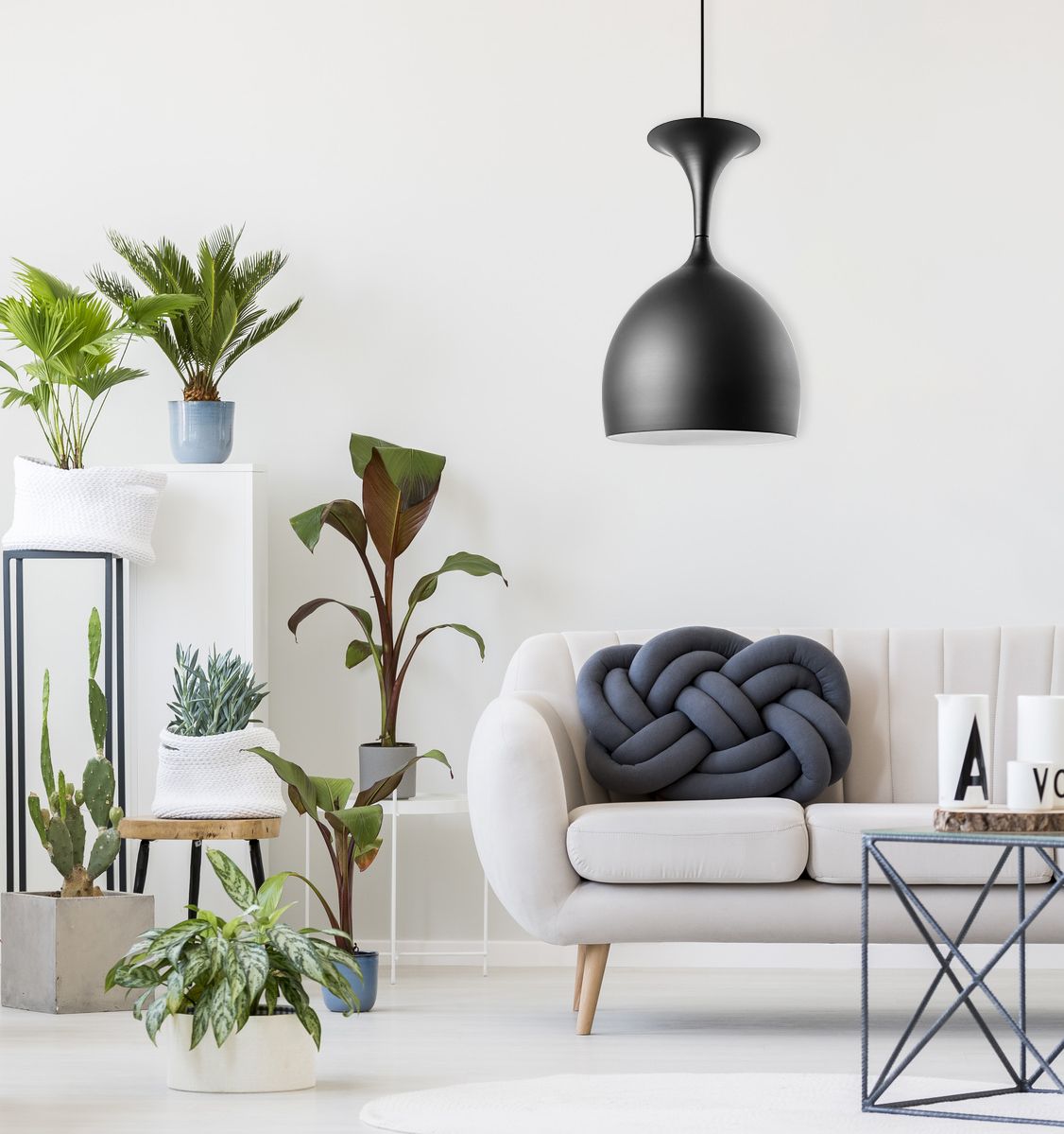 Kovová závěsná stropní lampa stínidlo Calyx White